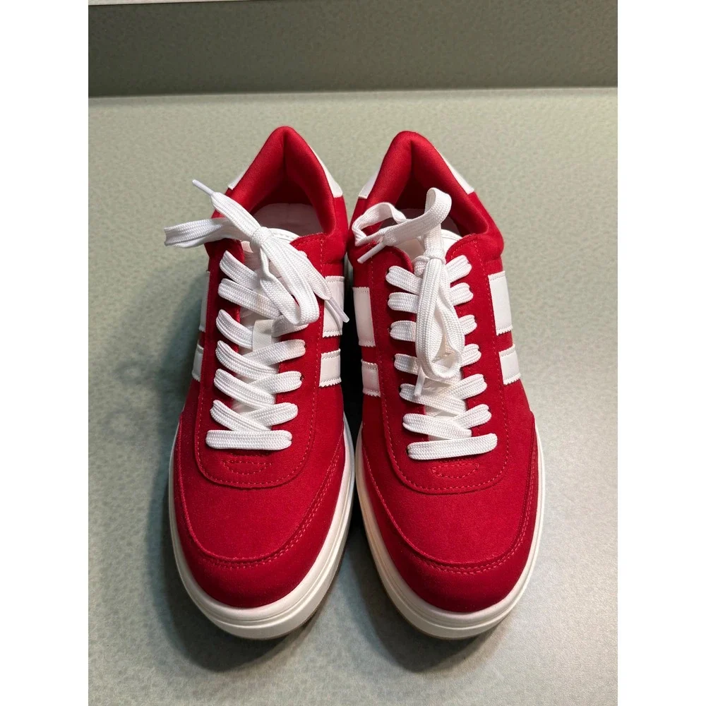 Madden Girl Red Platform Sneakers‎ White Stripe Lace Up Size 8.5 B12B